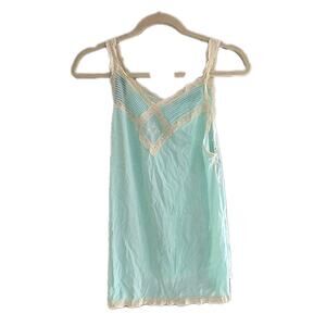 Vintage Kayser Light Blue Lace Trim Hem Chemise Nightgown Coquette Womans Medium